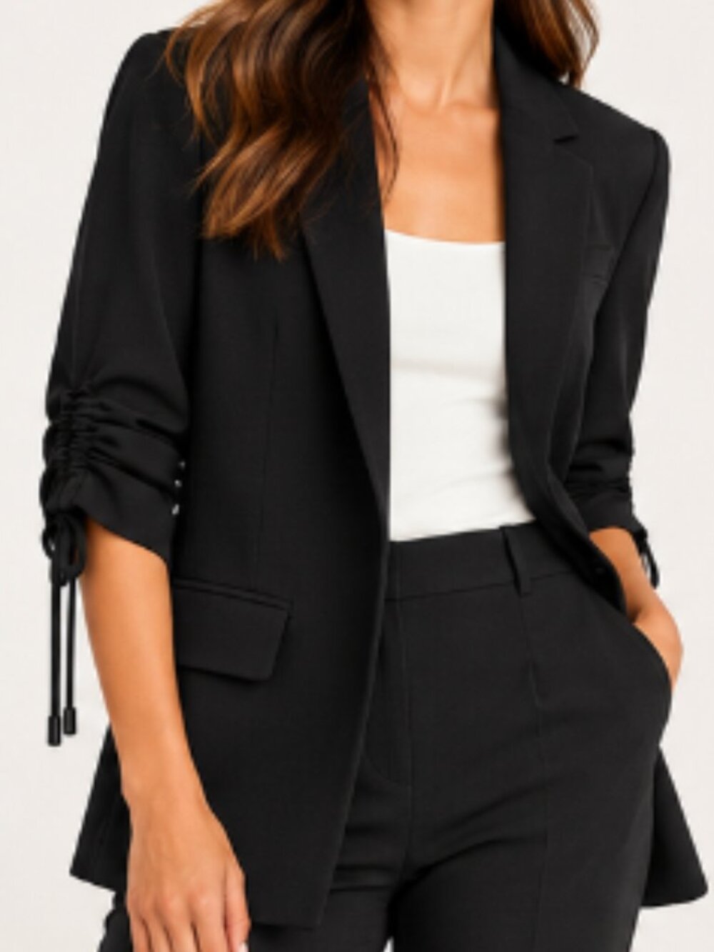 LOFT Black Ruched Drawstring Sleeve Blazer Size 4
